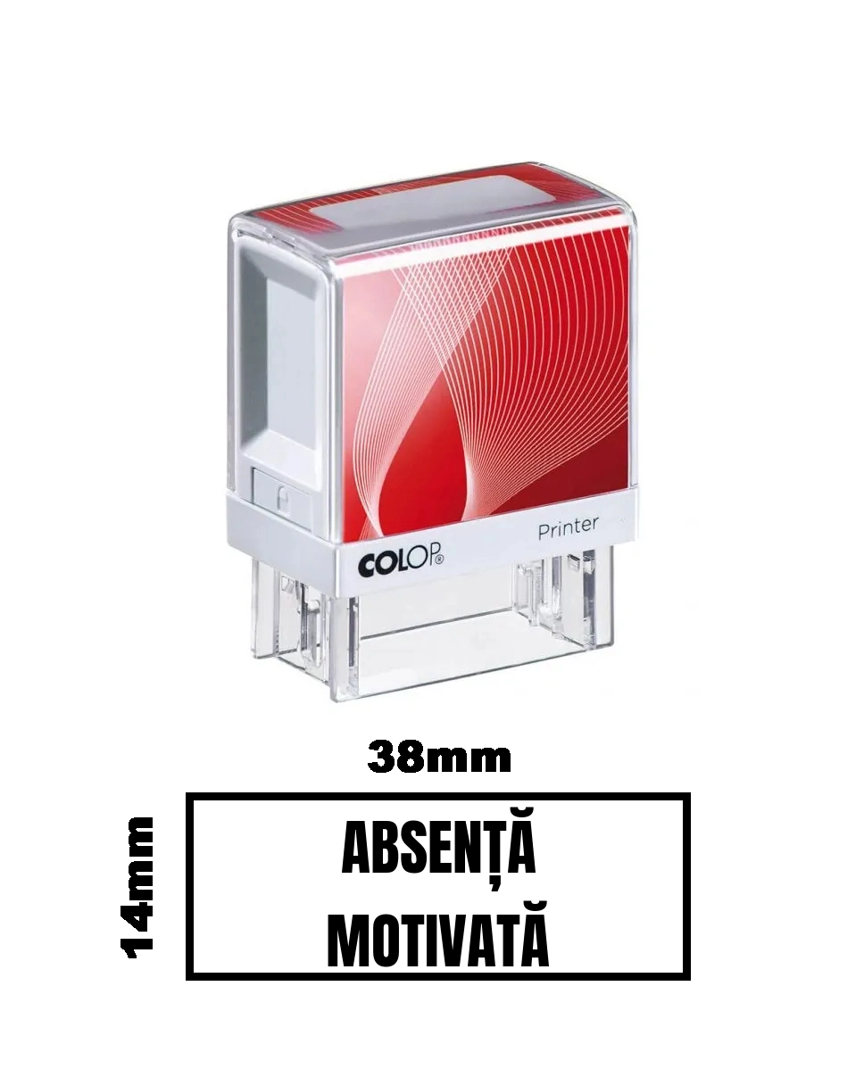 Stampila DE BIROU ABSENTA MOTIVATA de birou 38x14mm
